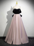 Black Velvet & Blush Off-Shoulder Ball Gown with Beading