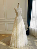 Delicate White Floral Lace A-Line Wedding Dress for Brides