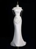 Off Shoulder Twist Satin Crystal Fringe Mermaid Evening Gown