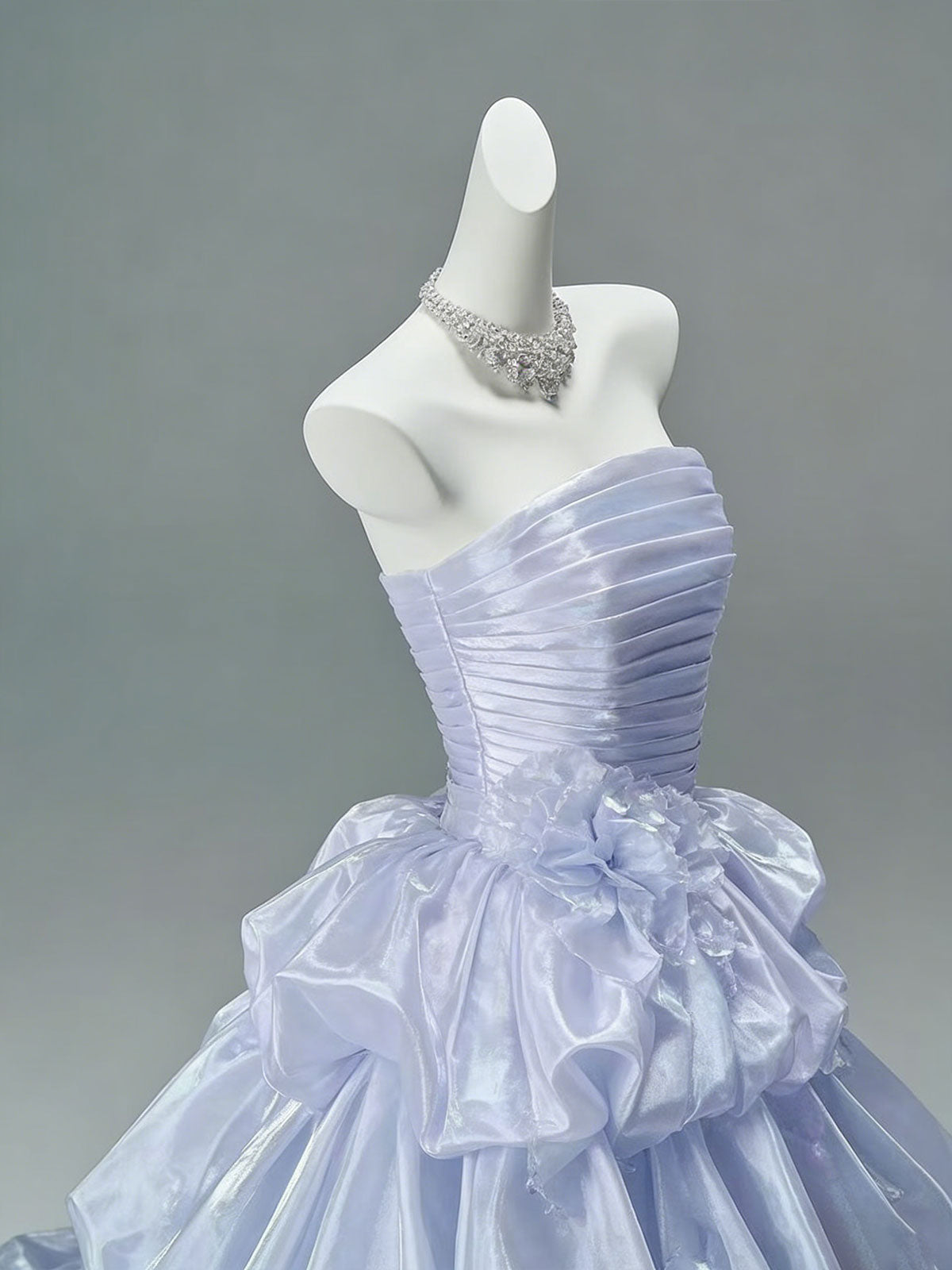 Lilac Iridescent Strapless Ruffle Tiered Ball Gown