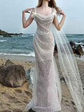 Stunning Beach Wedding Dress with Sequin & Pearl Detailing