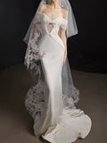 Gorgeous Off-Shoulder Satin Mermaid Wedding Dress with Lace
