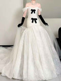Elegant Off-Shoulder White Mermaid Wedding Dress with Bows
