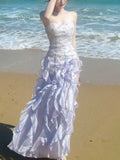Lavender Lace Ruffle Tiered Strapless Mermaid Wedding Dress