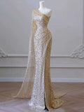 One-Shoulder Cape Train Formal Dress