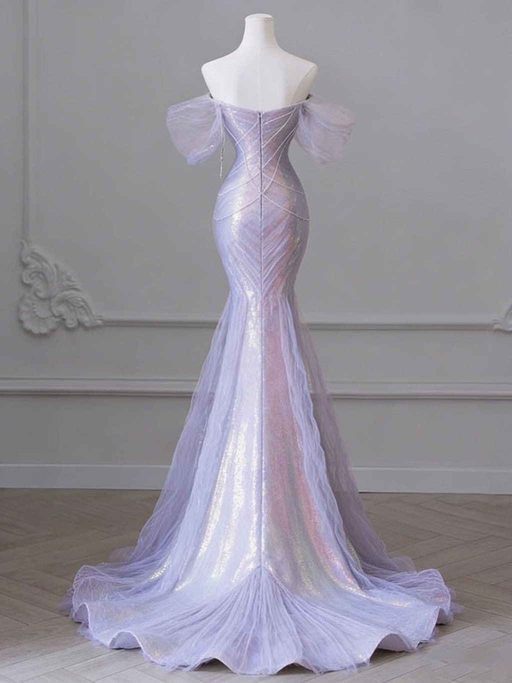 Glamorous Lavender Iridescent Mermaid Evening Gown
