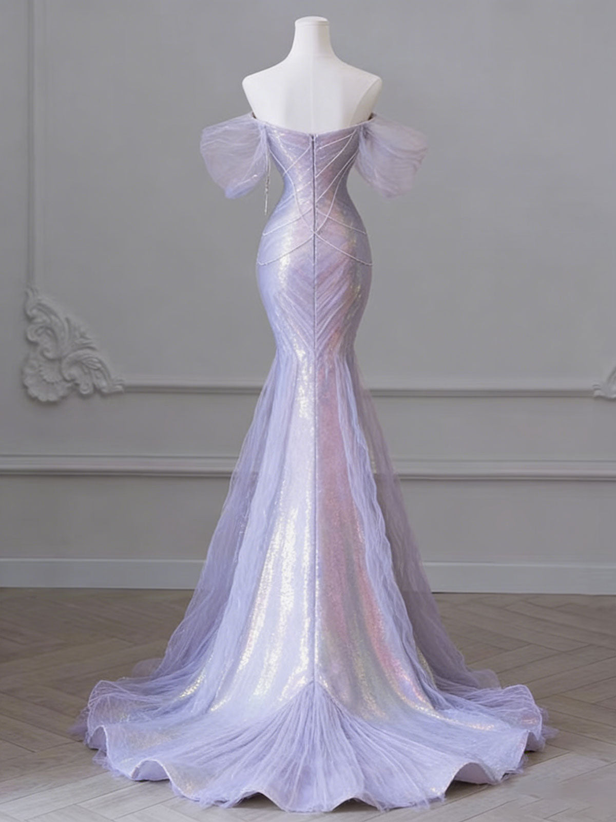 Glamorous Lavender Iridescent Mermaid Evening Gown
