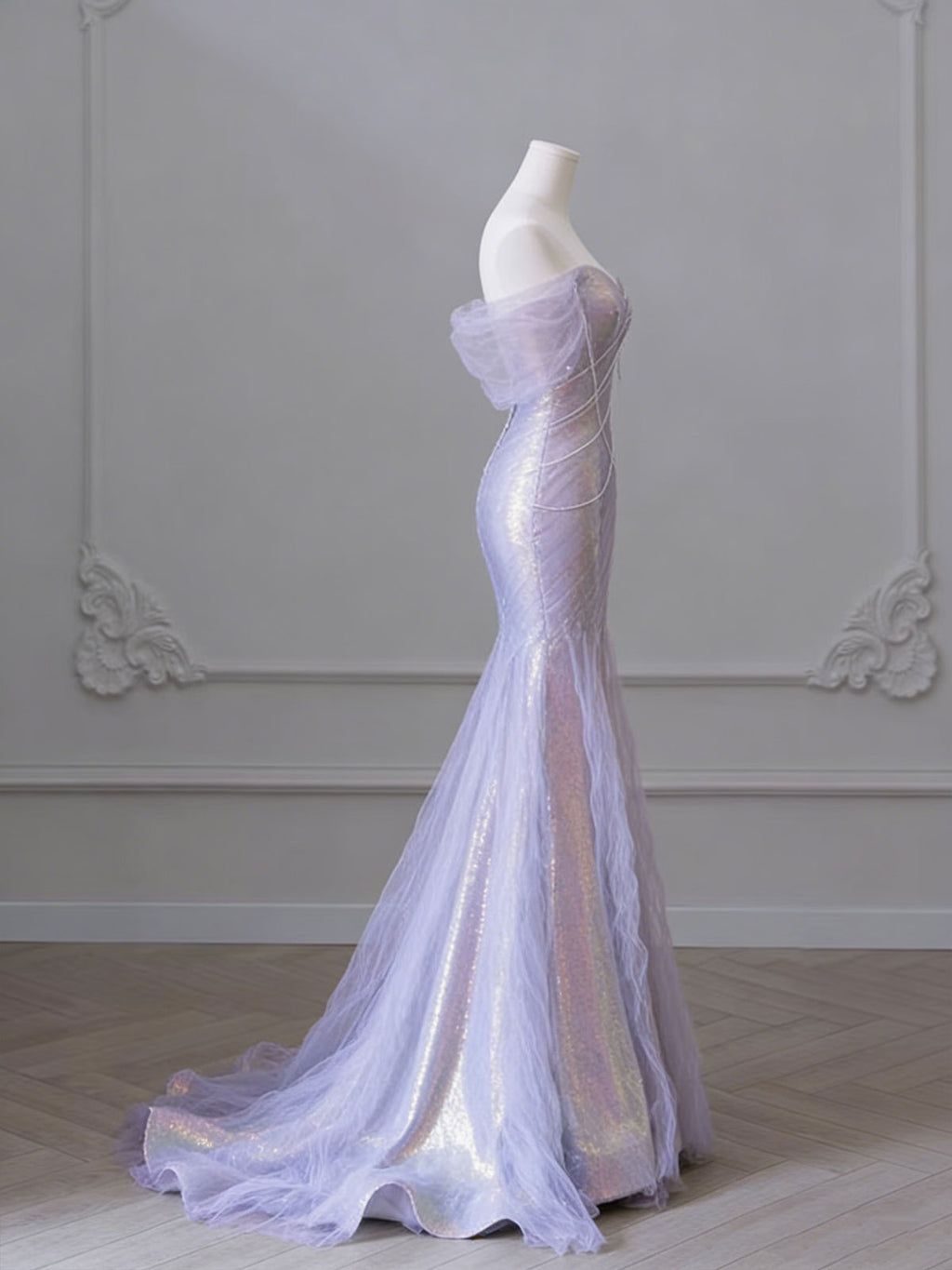 Glamorous Lavender Iridescent Mermaid Evening Gown