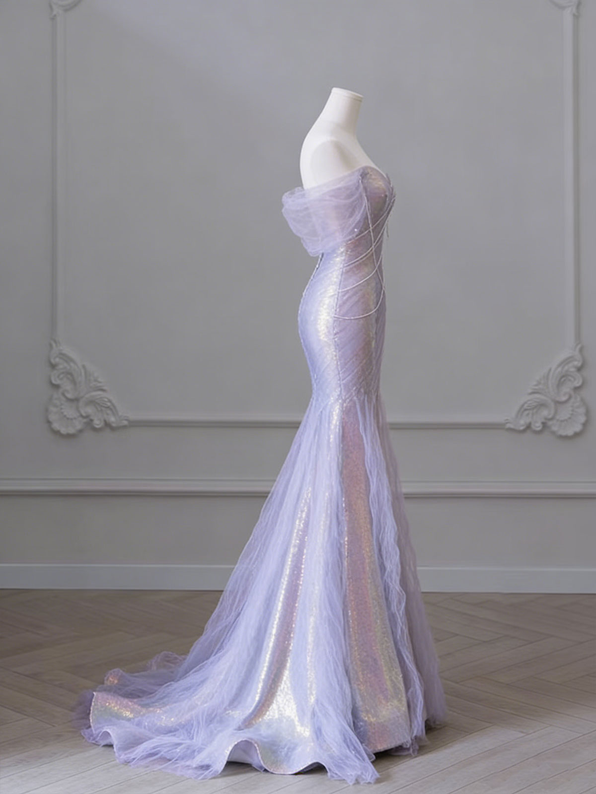 Glamorous Lavender Iridescent Mermaid Evening Gown