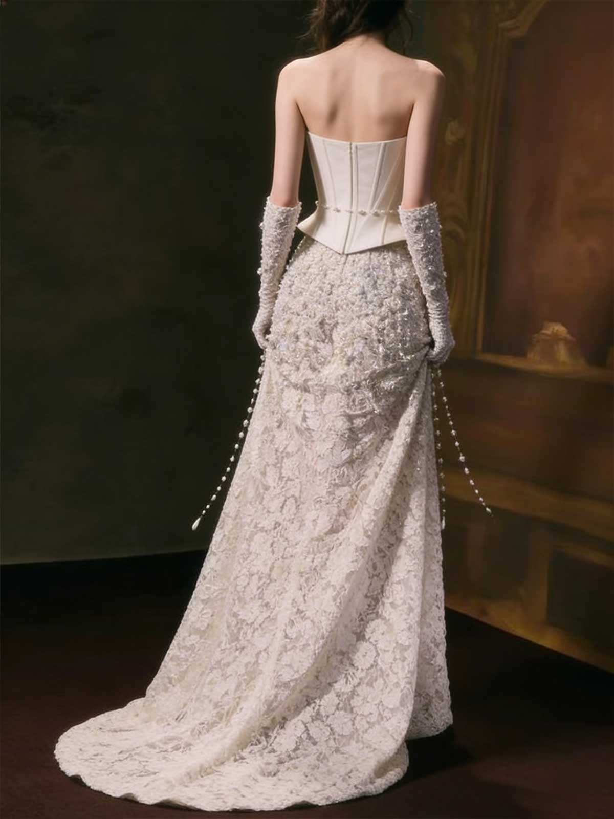 Ivory Strapless Corset Lace Mermaid Wedding Gown
