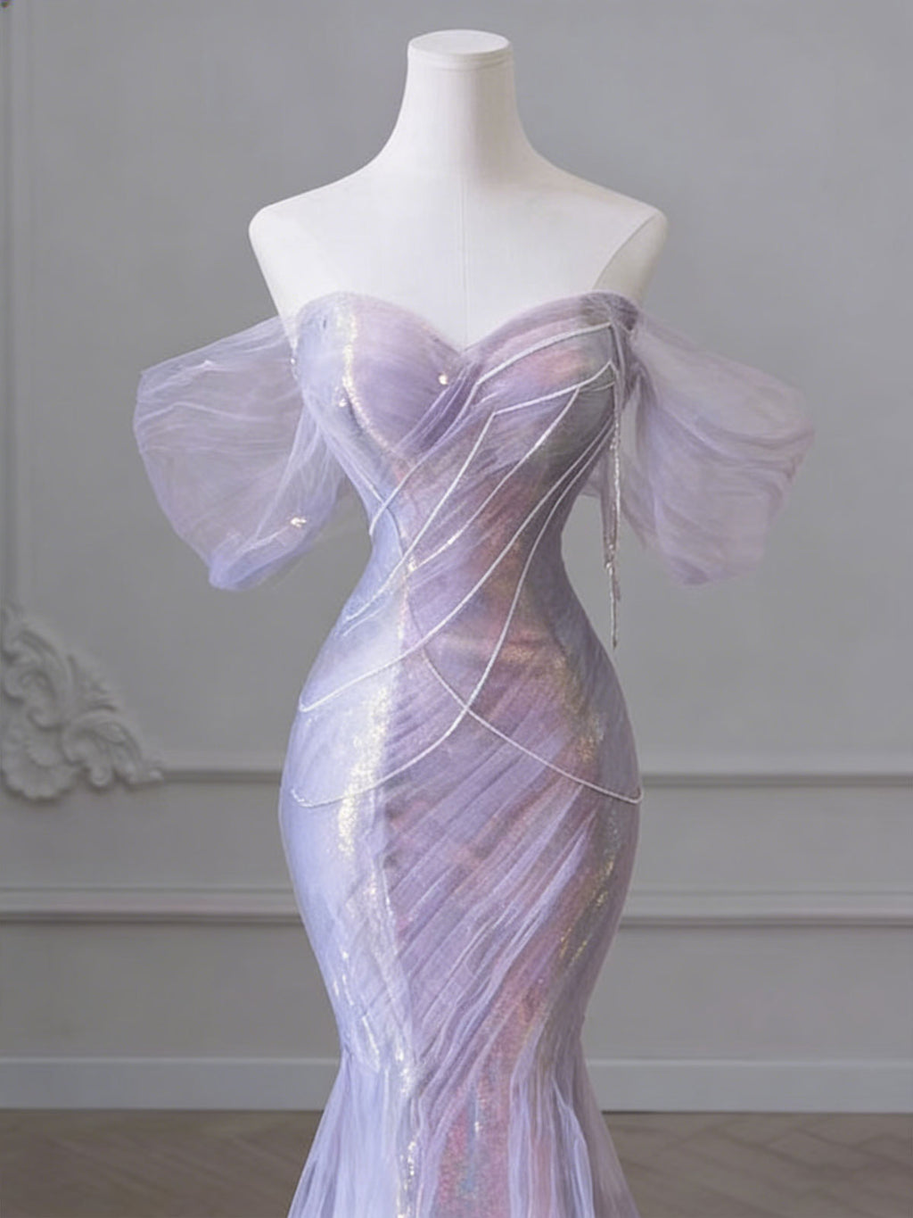 Glamorous Lavender Iridescent Mermaid Evening Gown