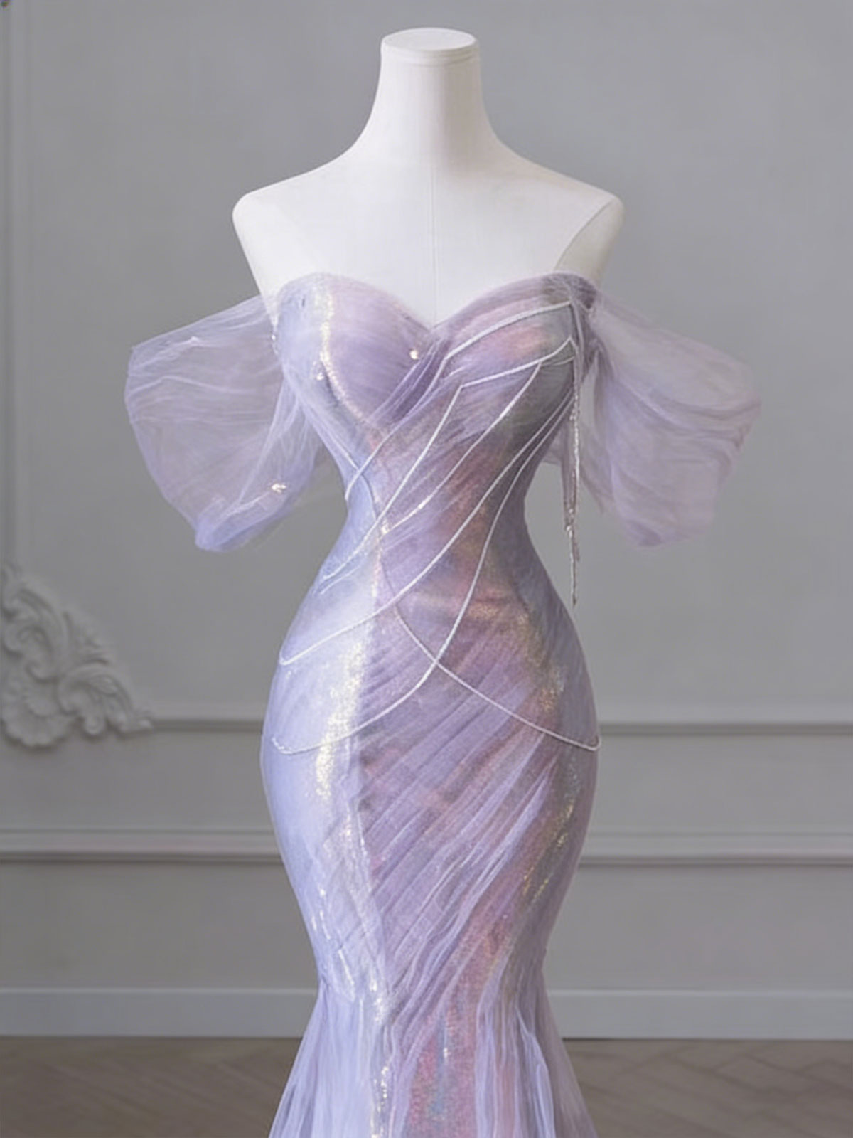 Glamorous Lavender Iridescent Mermaid Evening Gown