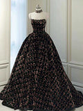 Black Multicolor Sequin Strapless Ball Gown with Choker Neckline