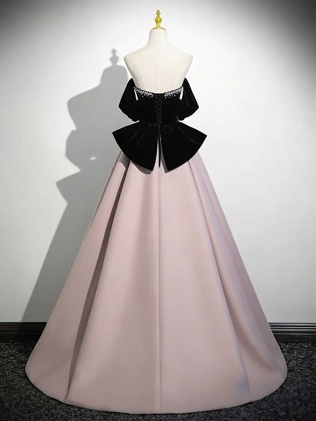 Black Velvet & Blush Off-Shoulder Ball Gown with Beading