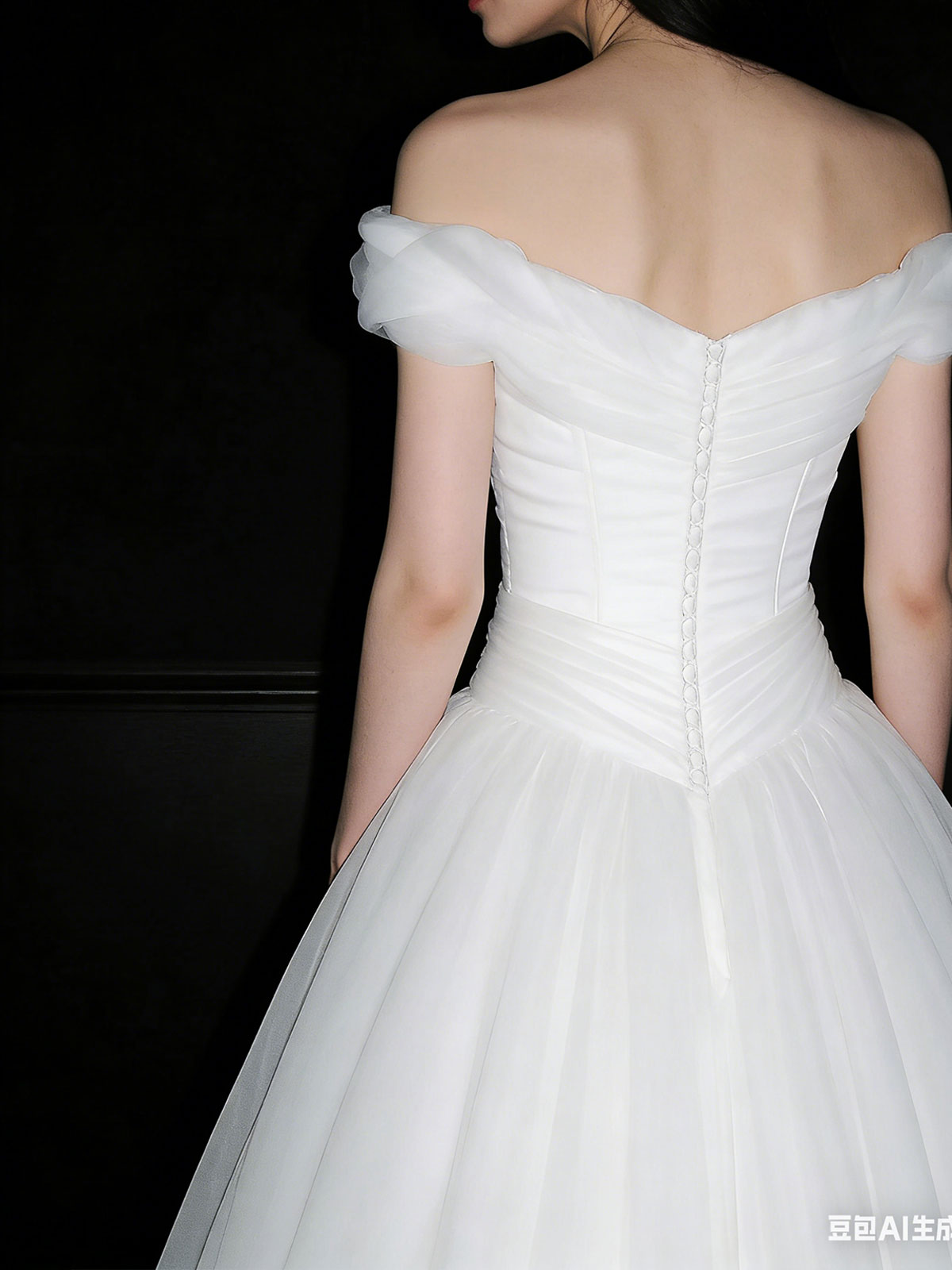 Elegant Off-the-Shoulder Pleated Tulle Ball Gown with Ruched Bodice