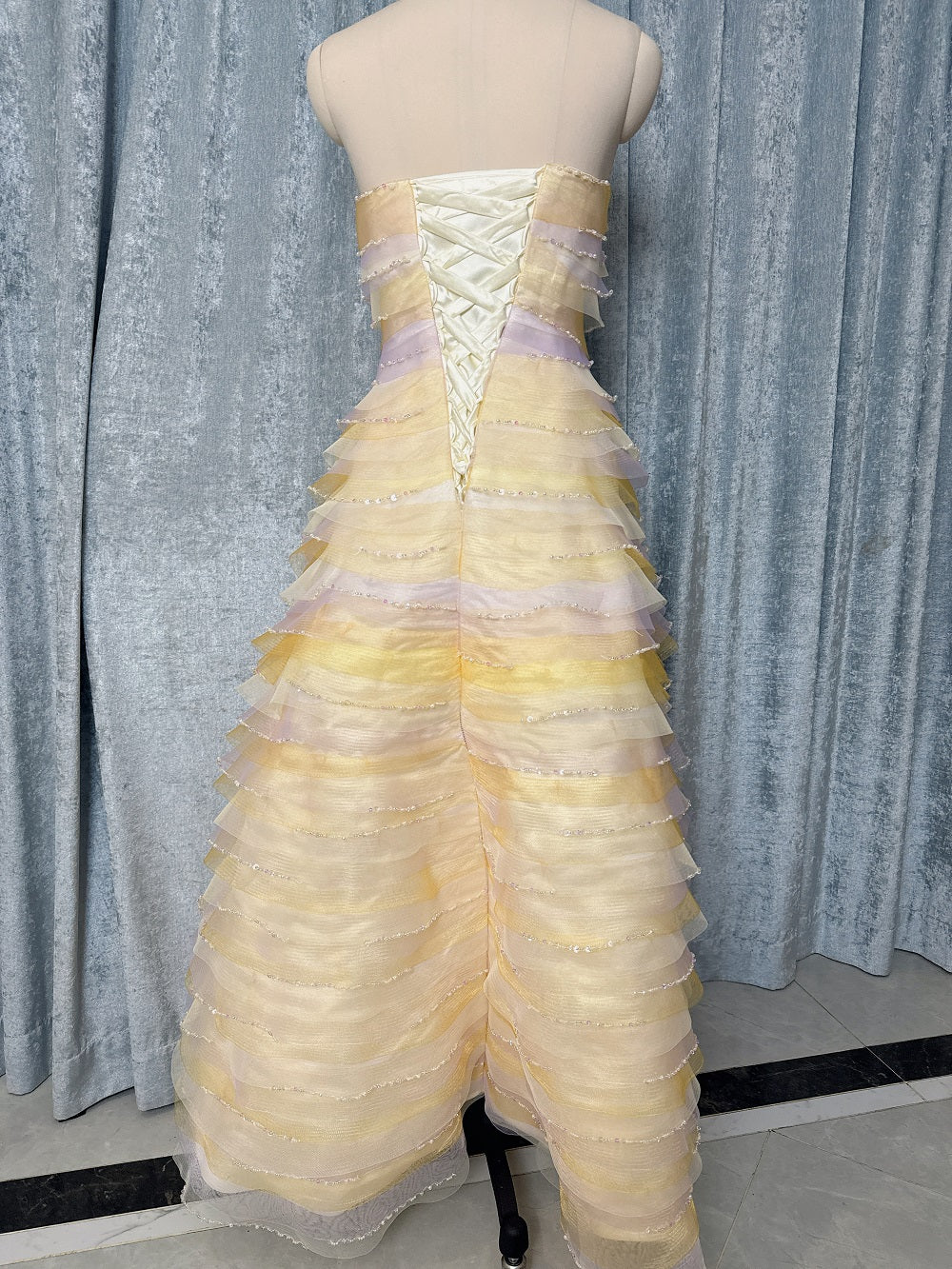 Luxury Champagne Yellow Ruffle Maxi Dress - Sparkly Beaded Tiered Evening Gown