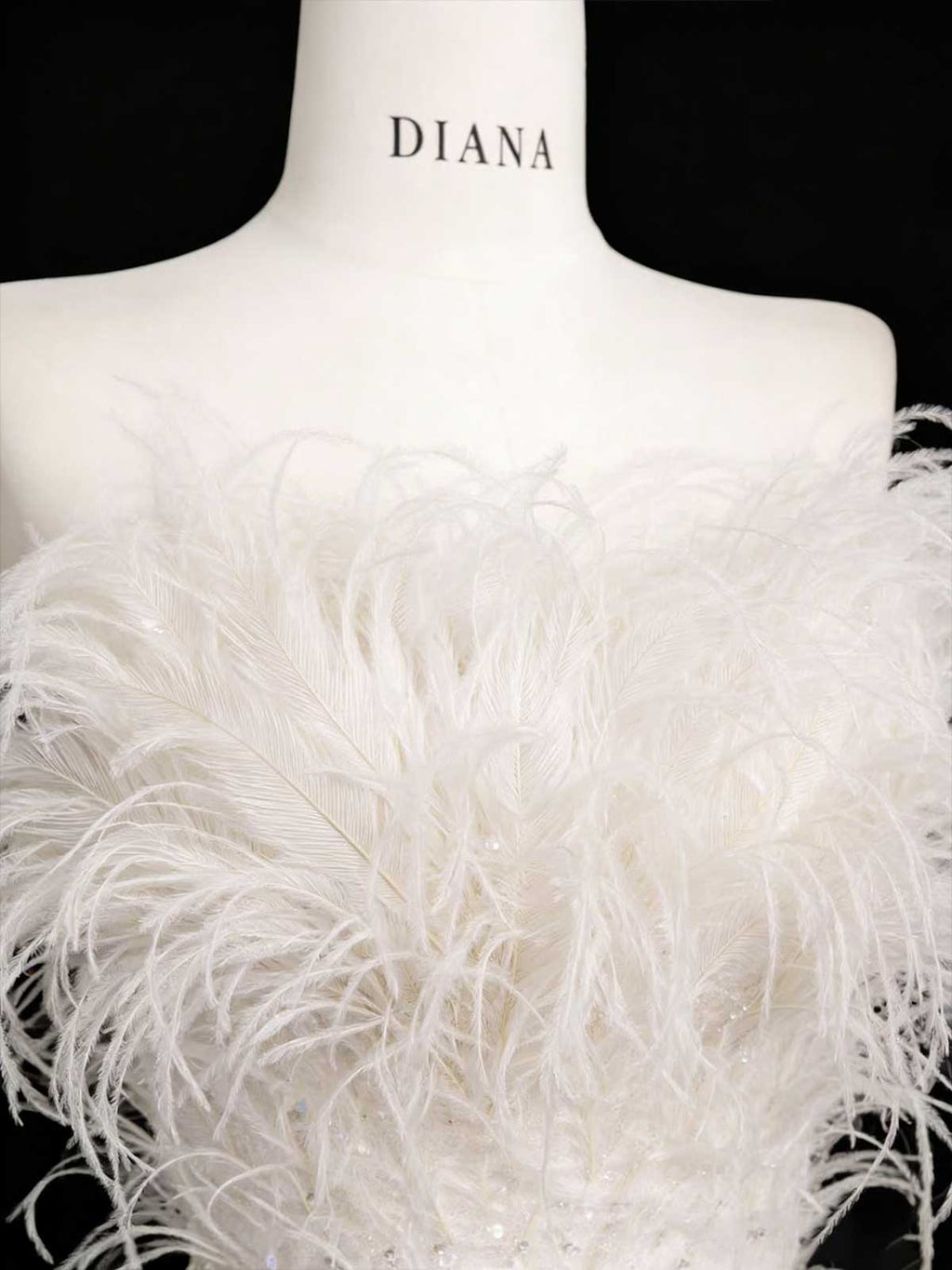 White Feather Sequin Strapless Mermaid Evening Gown with Slit