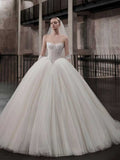 Strapless Lace Corset Ball Gown Wedding Dress with Voluminous Tulle Skirt