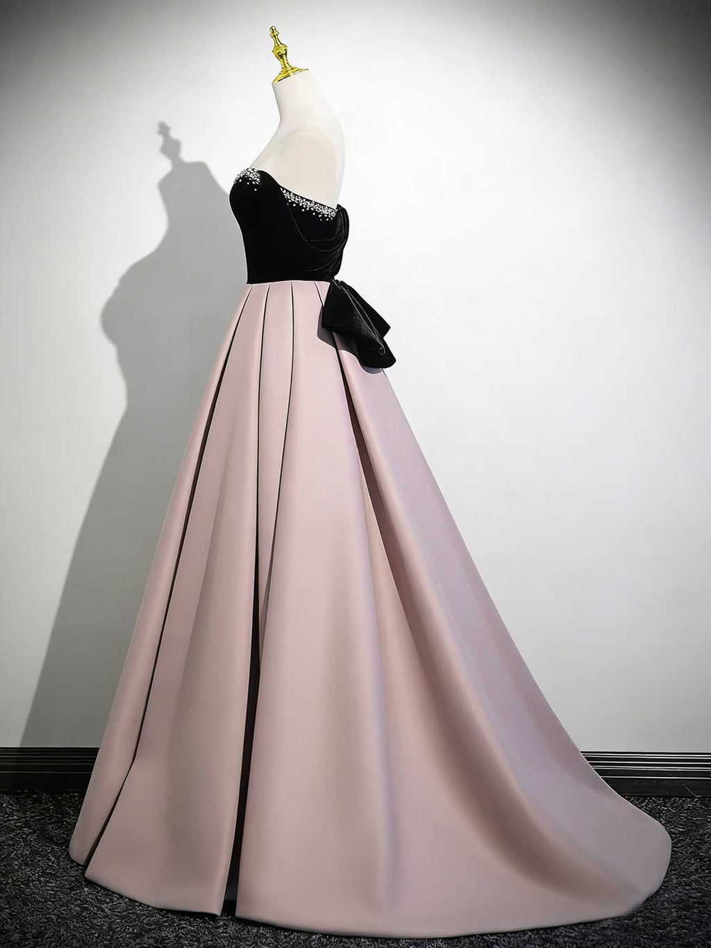 Black Velvet & Blush Off-Shoulder Ball Gown with Beading