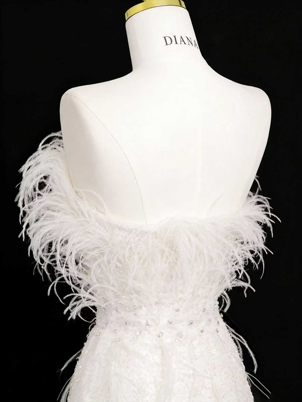 White Feather Sequin Strapless Mermaid Evening Gown with Slit