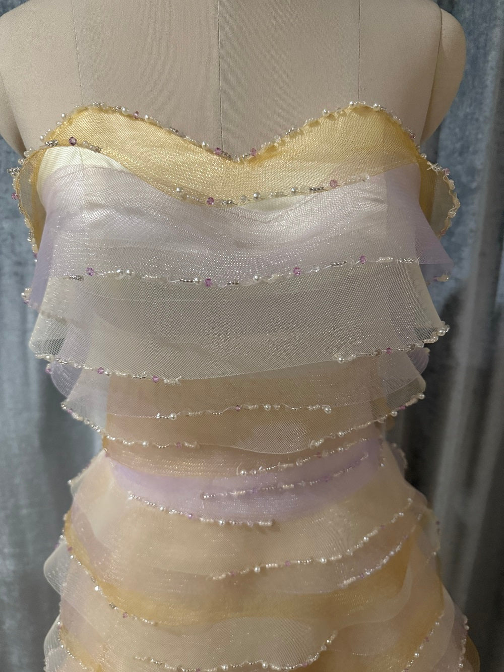 Luxury Champagne Yellow Ruffle Maxi Dress - Sparkly Beaded Tiered Evening Gown