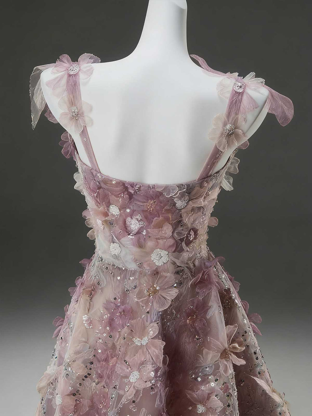 Pink Purple 3D Floral Spaghetti Strap A-Line Evening Gown