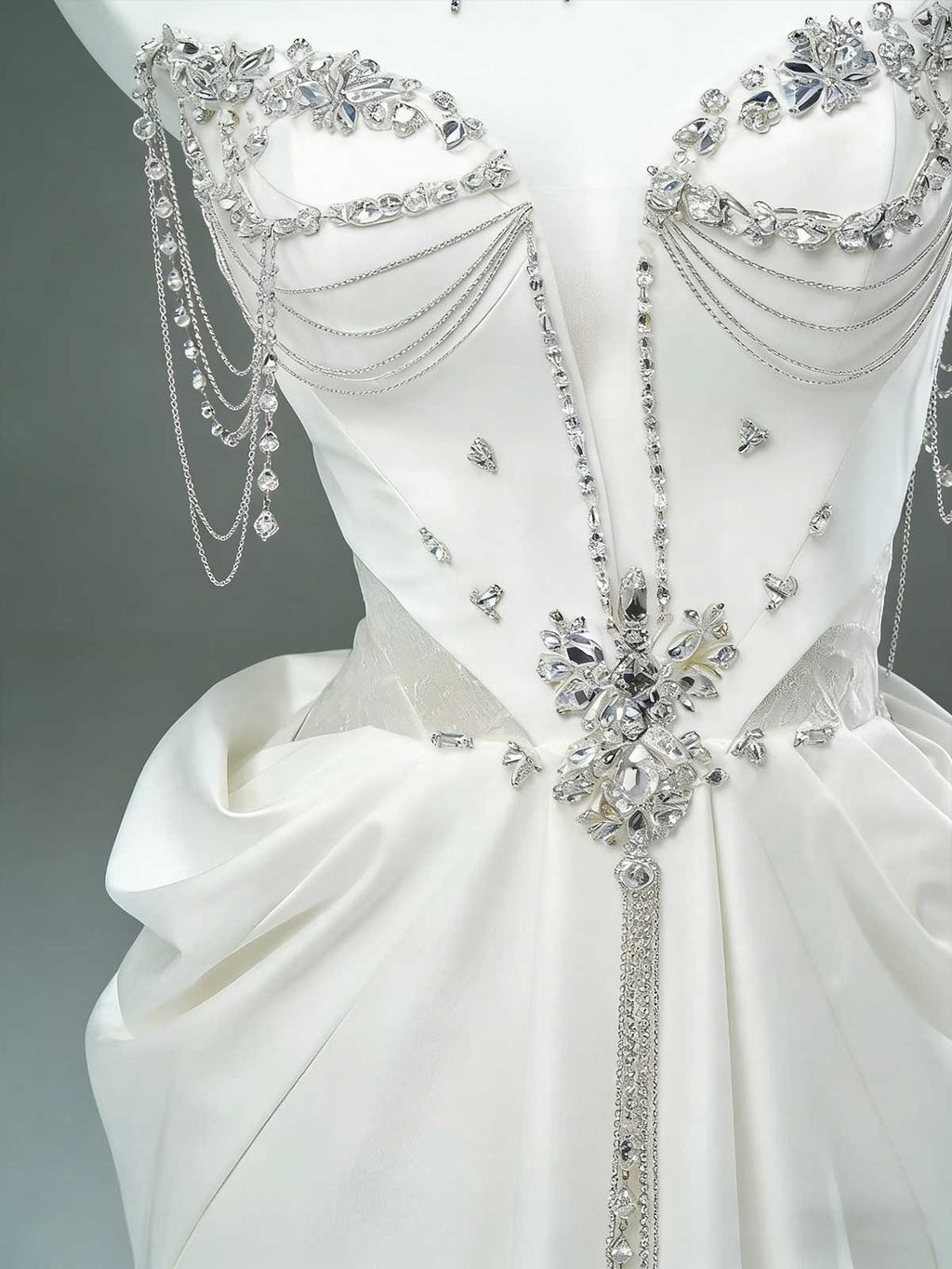 Luxury Crystal Satin Mermaid Wedding Dress with Train