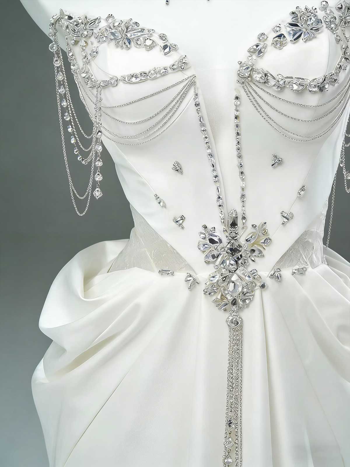 Luxury Crystal Satin Mermaid Wedding Dress with Train