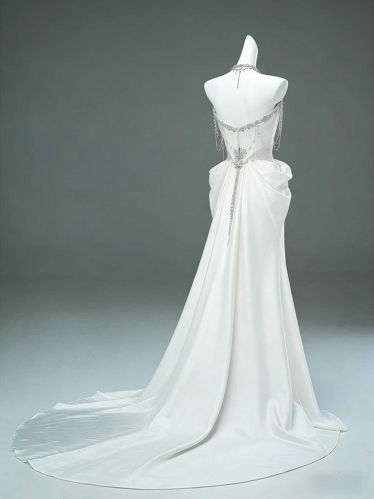 Luxury Crystal Satin Mermaid Wedding Dress with Train