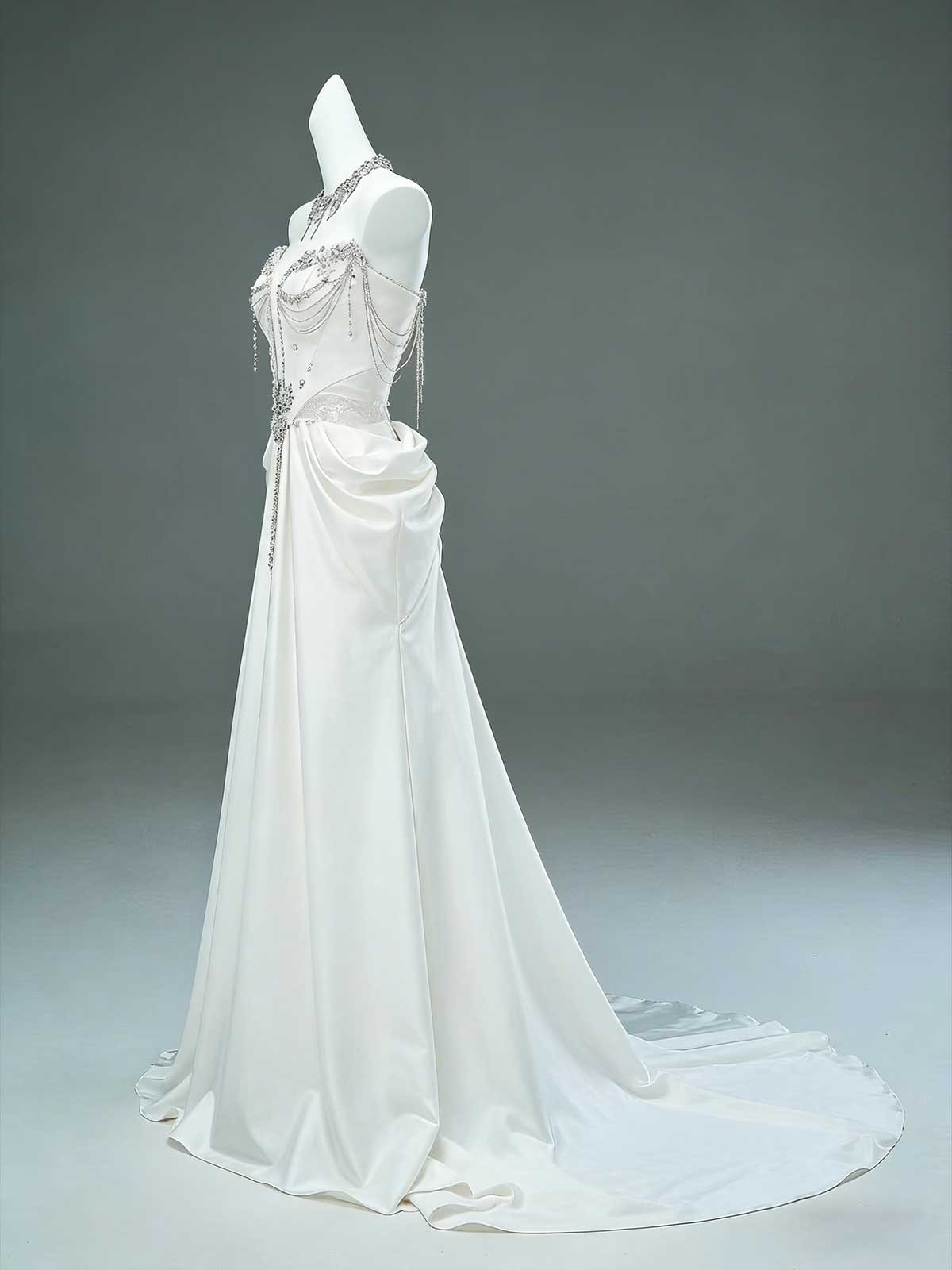 Luxury Crystal Satin Mermaid Wedding Dress with Train