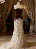 Luxury Champagne Evening Gown with Sparkle Floral Embellishments