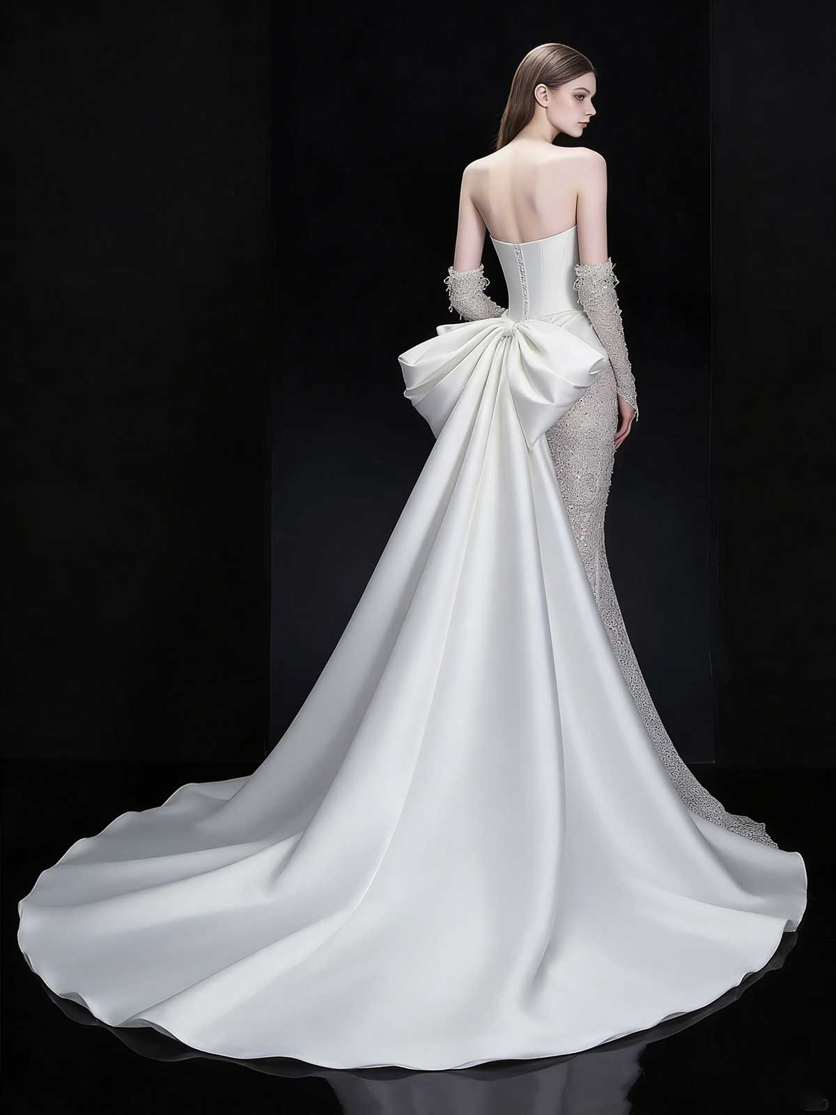 Elegant White Lace Satin Mermaid Wedding Dress with Detachable Train