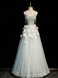Mint Green Feather Fringe Spaghetti Strap A-Line Prom Gown