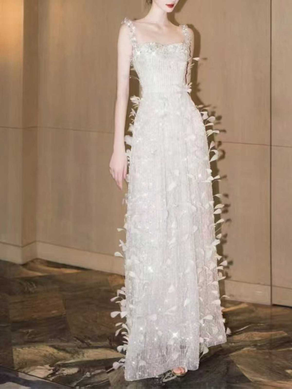 White Sequin Evening Gown