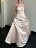 Strapless Satin Star Beaded A-Line Floor Length Evening Gown