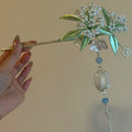 Handmade Chinese Silk Wrap Berry Hairpin with Pearls & Bell Charm for Hanfu