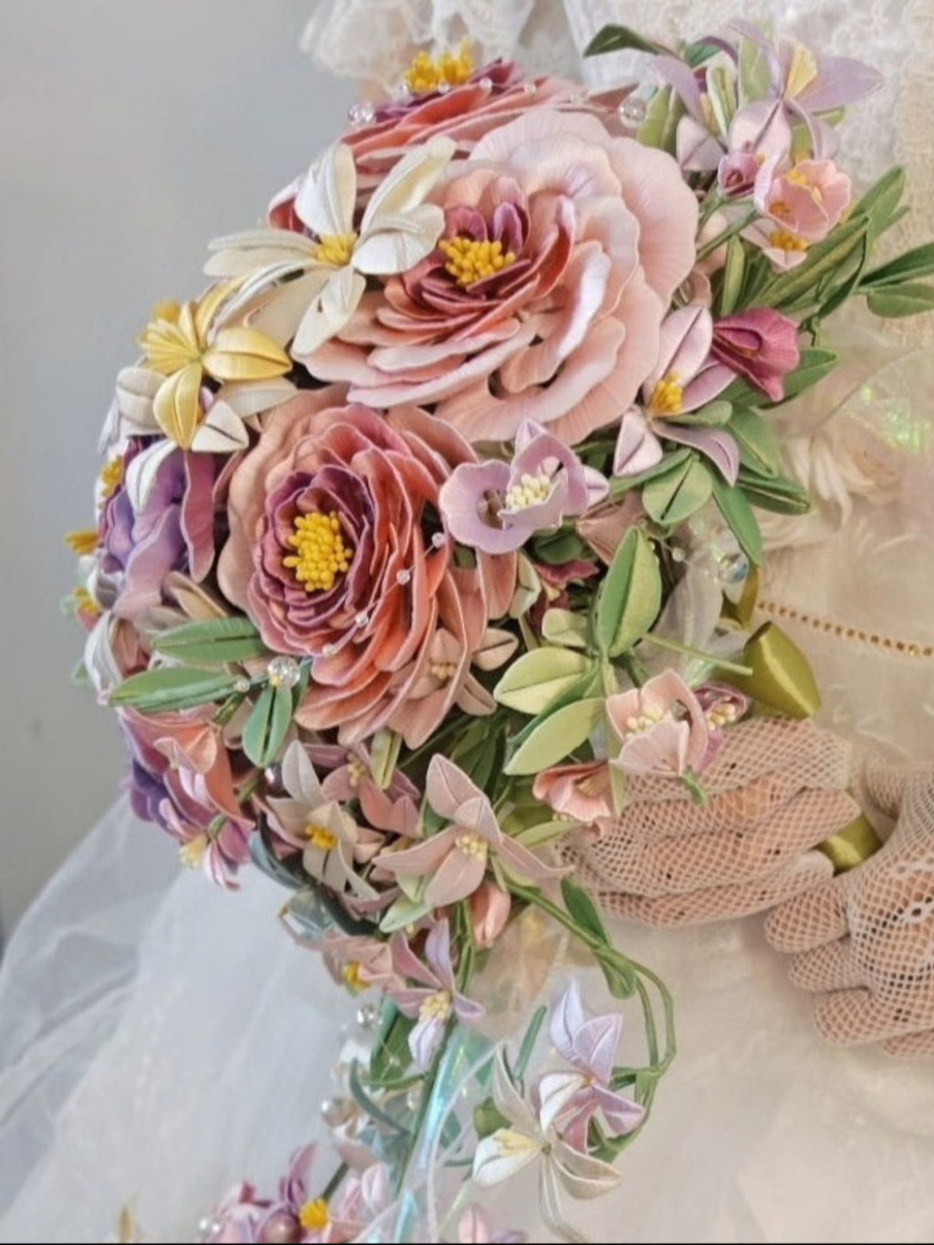 Handmade Silk Cascading Bridal Bouquet – Pink Lavender Wedding Flowers